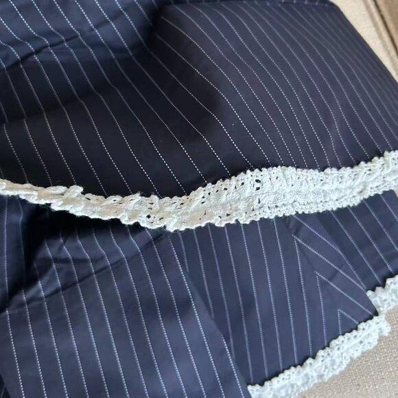 Selkie The Pinstripe Bonny Mini Dress Large Black White Lace Holiday - Picture 12 of 16